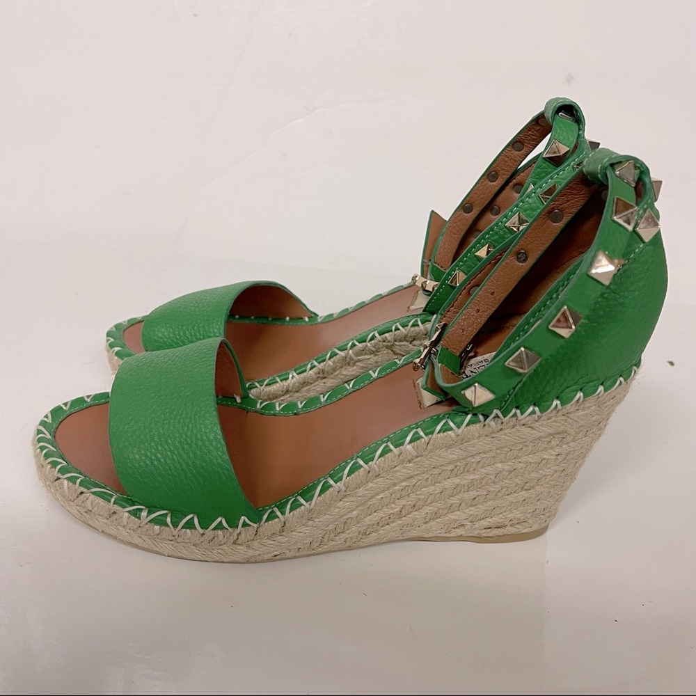 Green Studded Espadrille Wedge Sandals - Women